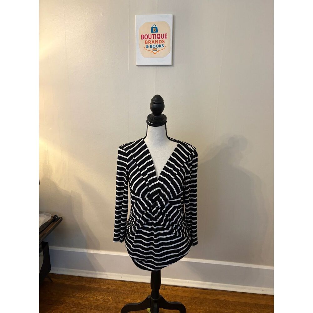 Cable & Gauge Black White Striped Twist Front Top Size Large